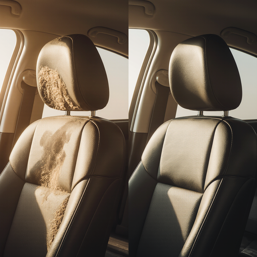 Мастер делает химчистку салона автомобиля